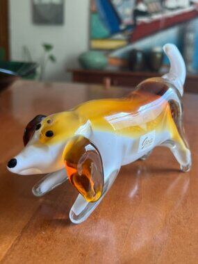 VINTAGE Gea Hand-Blown Art Glass Dachshund Beagle Hound Dog Figurine
